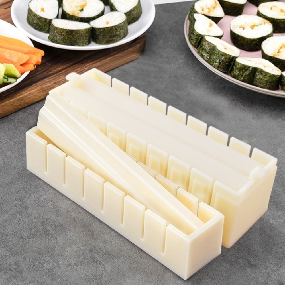 Sushi Making Kit - 1セットのHIPS製プラスチック寿司型キット。ハート型、丸型、正方形の寿司ローラー型と、手作りの海苔巻き寿司を作るためのDIYおにぎり型が含まれています。
