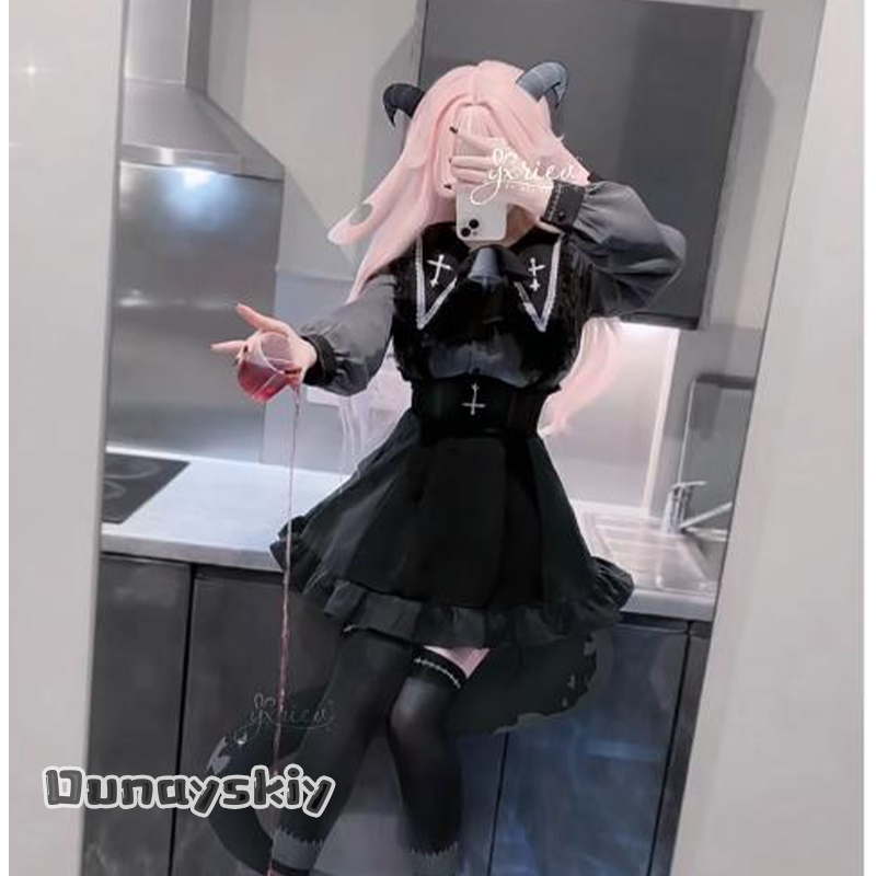 Japanese Fan - CR6.16 * プーキー女神ショットトリック悪魔ファンシュンエル同じセットコスプレ衣装学校制服ブラウスドレス暗闇衣装女性