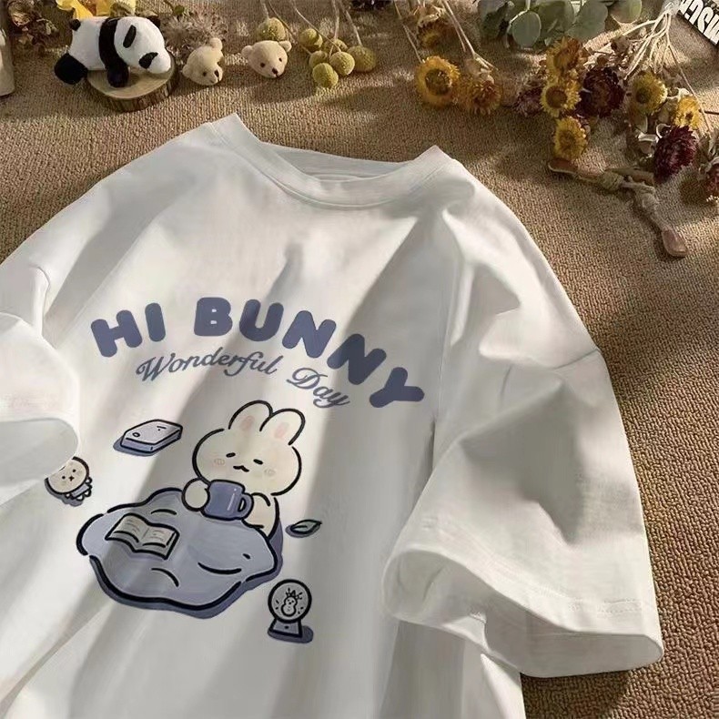 夏日本のかわいいお茶を飲むウサギプリント半袖Tシャツレディー - Japanese Tea のレビューと価格