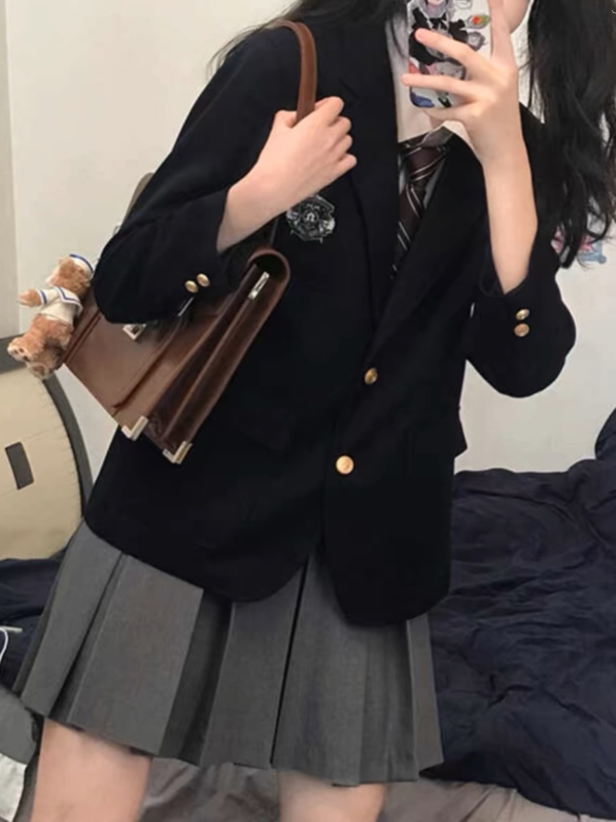 秋冬茶色の女性用学生服セット プリーツスカートとスーツジャケ - Japanese Tea のレビューと価格