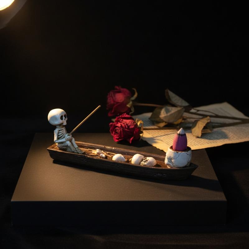 スカルボート型インセンスホルダー、ユニークなレジン製インセン - Incense Holder のレビューと価格